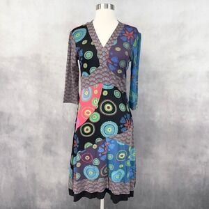 Pyramid Collection Womens Midi Dress Size S Boho Psychedelic Patchwork Indie